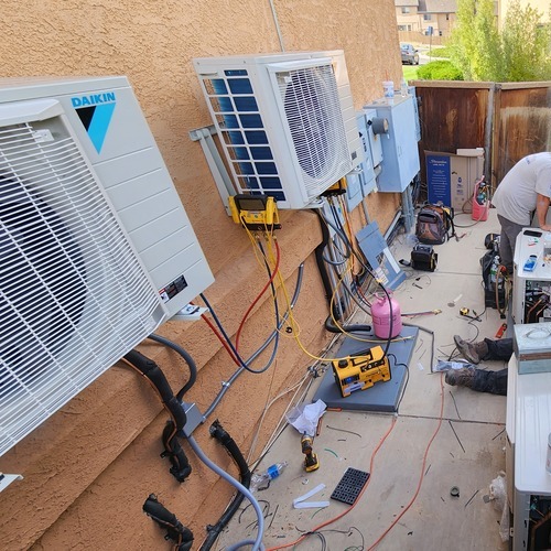 a row of ductless. mini split AC systems